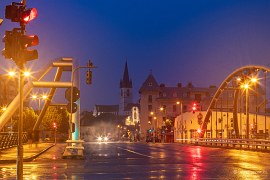 Pohled na centrum města od řeky Cibin (2024)