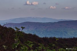 V popředí hřbet hory Stinská s krásnými loukami na ukrajinsko-slovenském pomezí, v pozadí Polonina Runa se zbytky sněhu (2024)