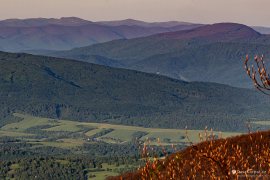 V pozadí nejvyšší vrcholky Bieszczad (Tarnica, Halicz), vpravo blíže výrazná Stinská na hranici s Ukrajinou (2024)